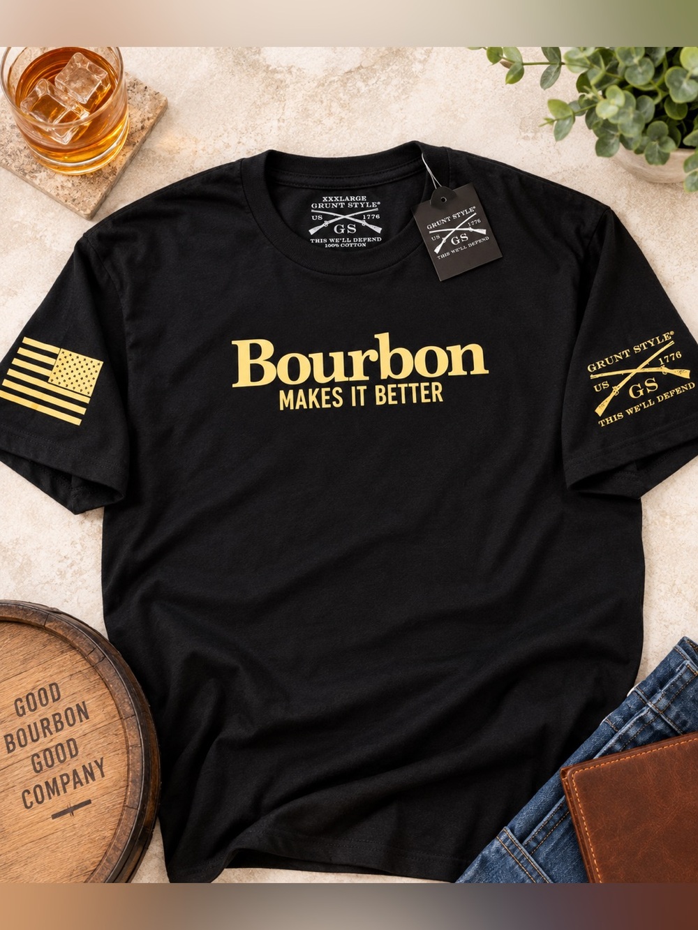 Grunt Style Bourbon Makes It Better Men’s T-Shirt 3XL Black NWT